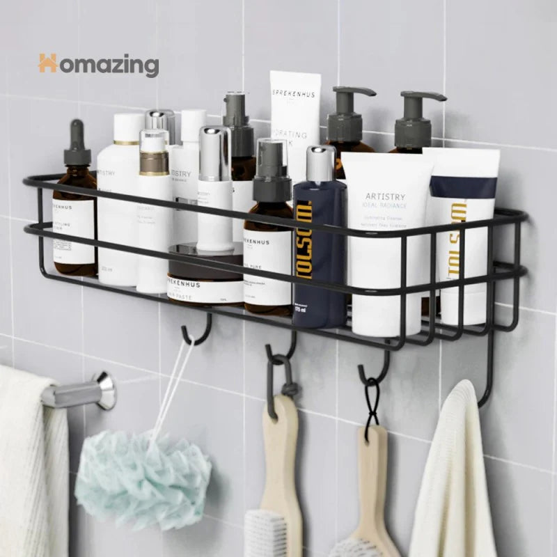 1 Pc -Wall Mounted Bathroom Shelves Fixed Shelf Shower Hanging Basket Shampoo Holder WC Accessories Kitchen Spice Storage Rack - Random Color