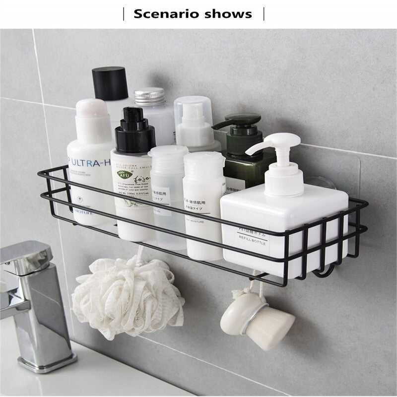 1 Pc -Wall Mounted Bathroom Shelves Fixed Shelf Shower Hanging Basket Shampoo Holder WC Accessories Kitchen Spice Storage Rack - Random Color