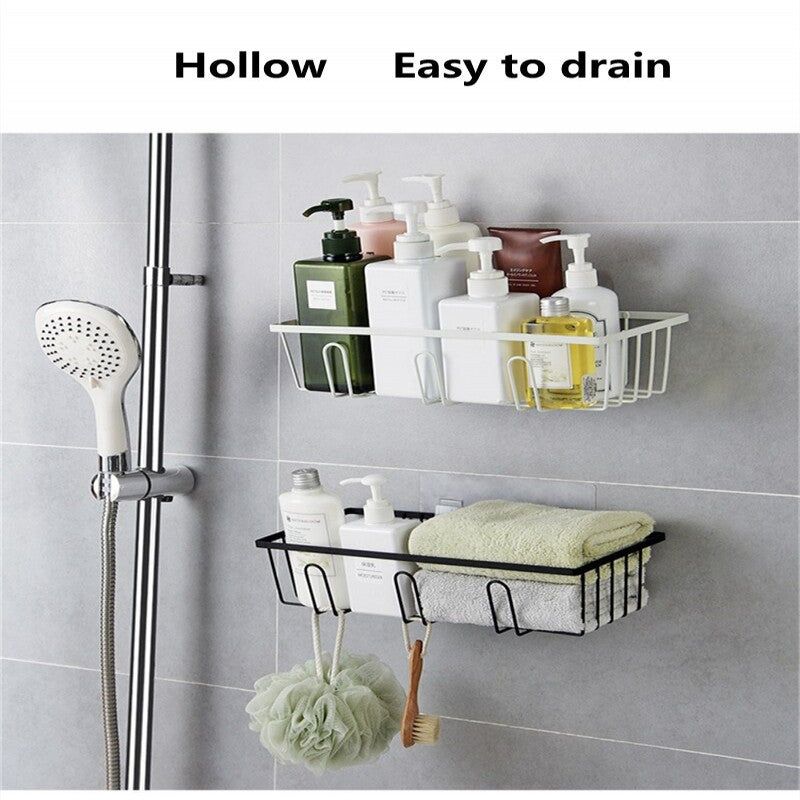 1 Pc -Wall Mounted Bathroom Shelves Fixed Shelf Shower Hanging Basket Shampoo Holder WC Accessories Kitchen Spice Storage Rack - Random Color