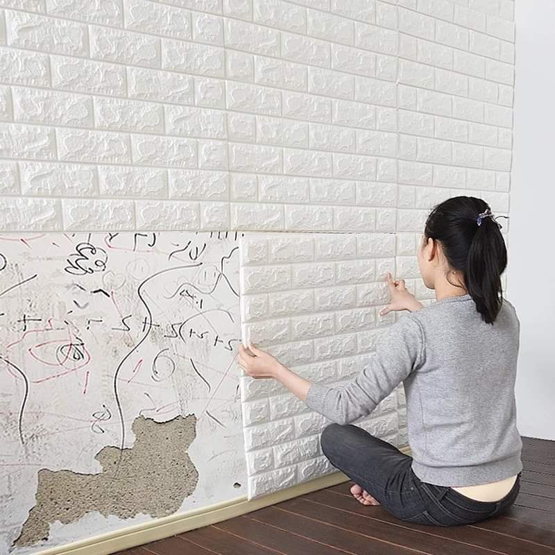 3D Brick Wall Stickers PE Foam High Self-Adhesive Wallpaper Peel and Stick 3D Art Wall Brick Room Panels for TV Walls, Sofa Background Wall Decor Size 70 X 77 CM