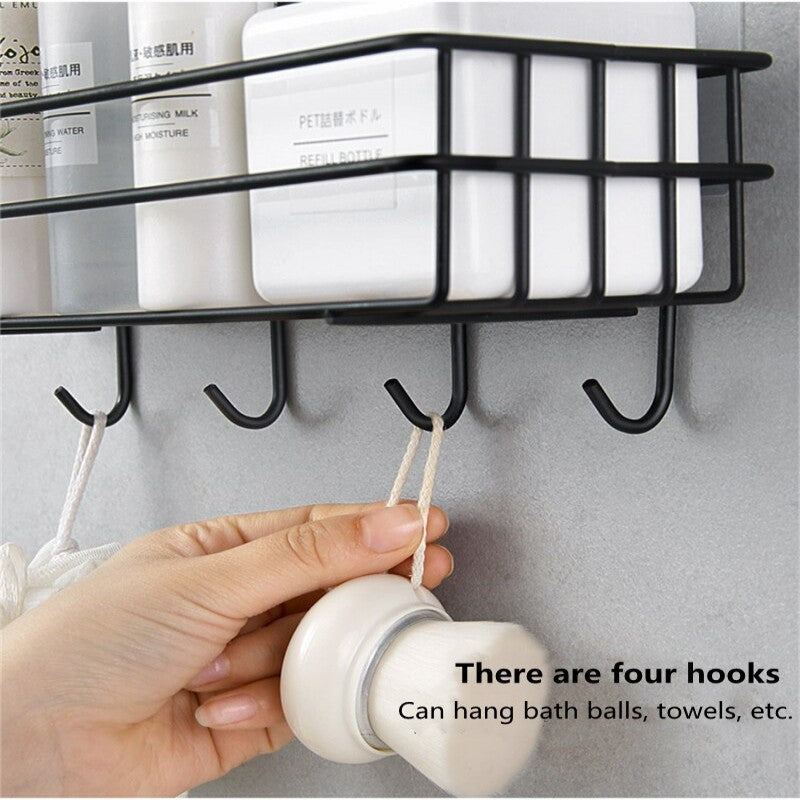 1 Pc -Wall Mounted Bathroom Shelves Fixed Shelf Shower Hanging Basket Shampoo Holder WC Accessories Kitchen Spice Storage Rack - Random Color