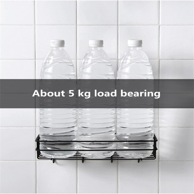 1 Pc -Wall Mounted Bathroom Shelves Fixed Shelf Shower Hanging Basket Shampoo Holder WC Accessories Kitchen Spice Storage Rack - Random Color