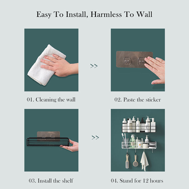 1 Pc -Wall Mounted Bathroom Shelves Fixed Shelf Shower Hanging Basket Shampoo Holder WC Accessories Kitchen Spice Storage Rack - Random Color