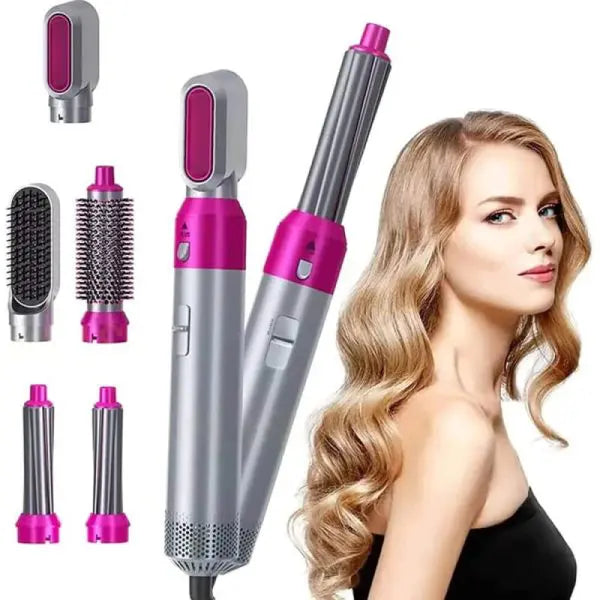 "5-in-1 Multifunctional Hair Styler: Hot Air Dryer, Comb, Volumizer, Brush, and Curler with Detachable Design - One-Step Hot Air Brush Straightener for Women, Girls - Negative Ions, Constant Temperature - Perfect Gift!"