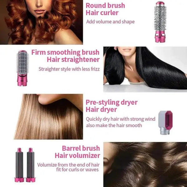 "5-in-1 Multifunctional Hair Styler: Hot Air Dryer, Comb, Volumizer, Brush, and Curler with Detachable Design - One-Step Hot Air Brush Straightener for Women, Girls - Negative Ions, Constant Temperature - Perfect Gift!"