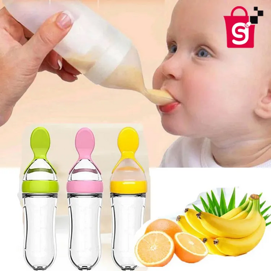 Baby Spoon Feeder – 90ml Silicone Baby Feeding Bottle With Spoon Newborn Infant Squeeze Spoon Toddler Food Supplement Rice Cereal Bottle Milk Feeder
